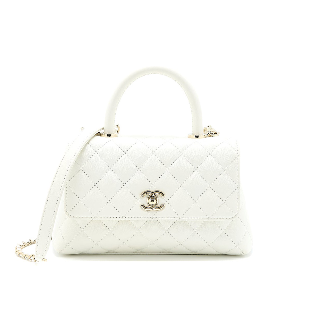 CHANEL COCO Top Handle Small Flap Bag in Grained Calfskin - White