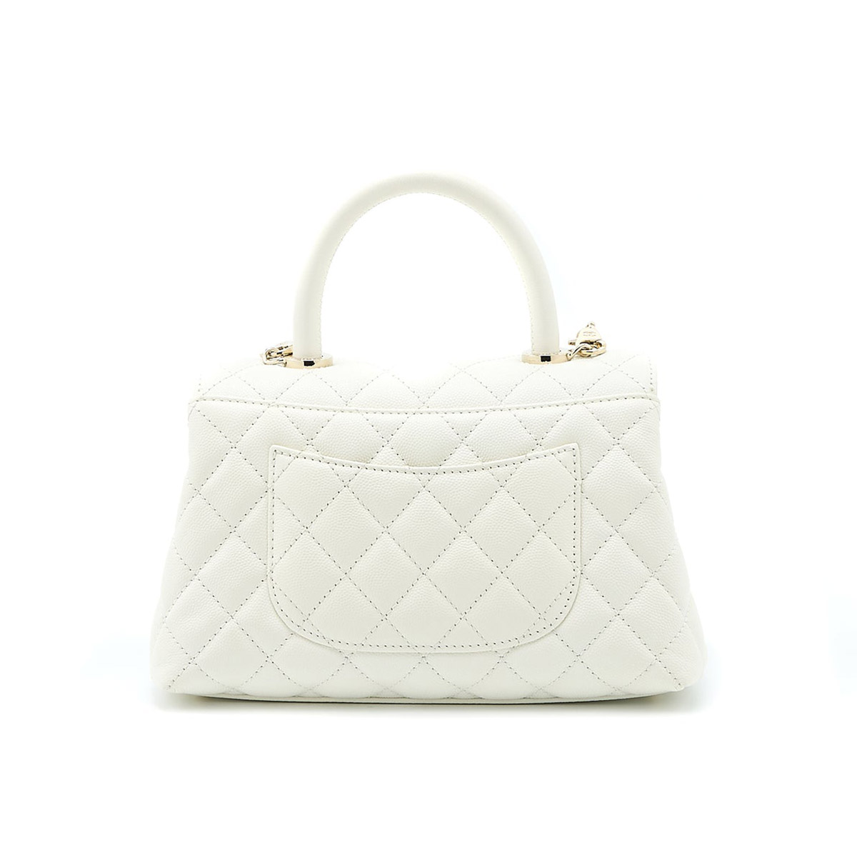 CHANEL COCO Top Handle Small Flap Bag in Grained Calfskin - White