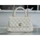 CHANEL COCO Top Handle Small Flap Bag in Grained Calfskin - White