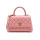 CHANEL COCO Top Handle Small Flap Bag in Grained Calfskin - Pink