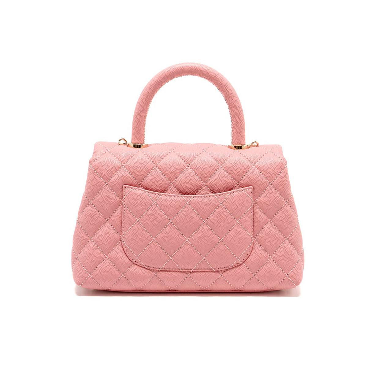 CHANEL COCO Top Handle Small Flap Bag in Grained Calfskin - Pink