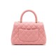 CHANEL COCO Top Handle Small Flap Bag in Grained Calfskin - Pink