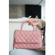 CHANEL COCO Top Handle Small Flap Bag in Grained Calfskin - Pink