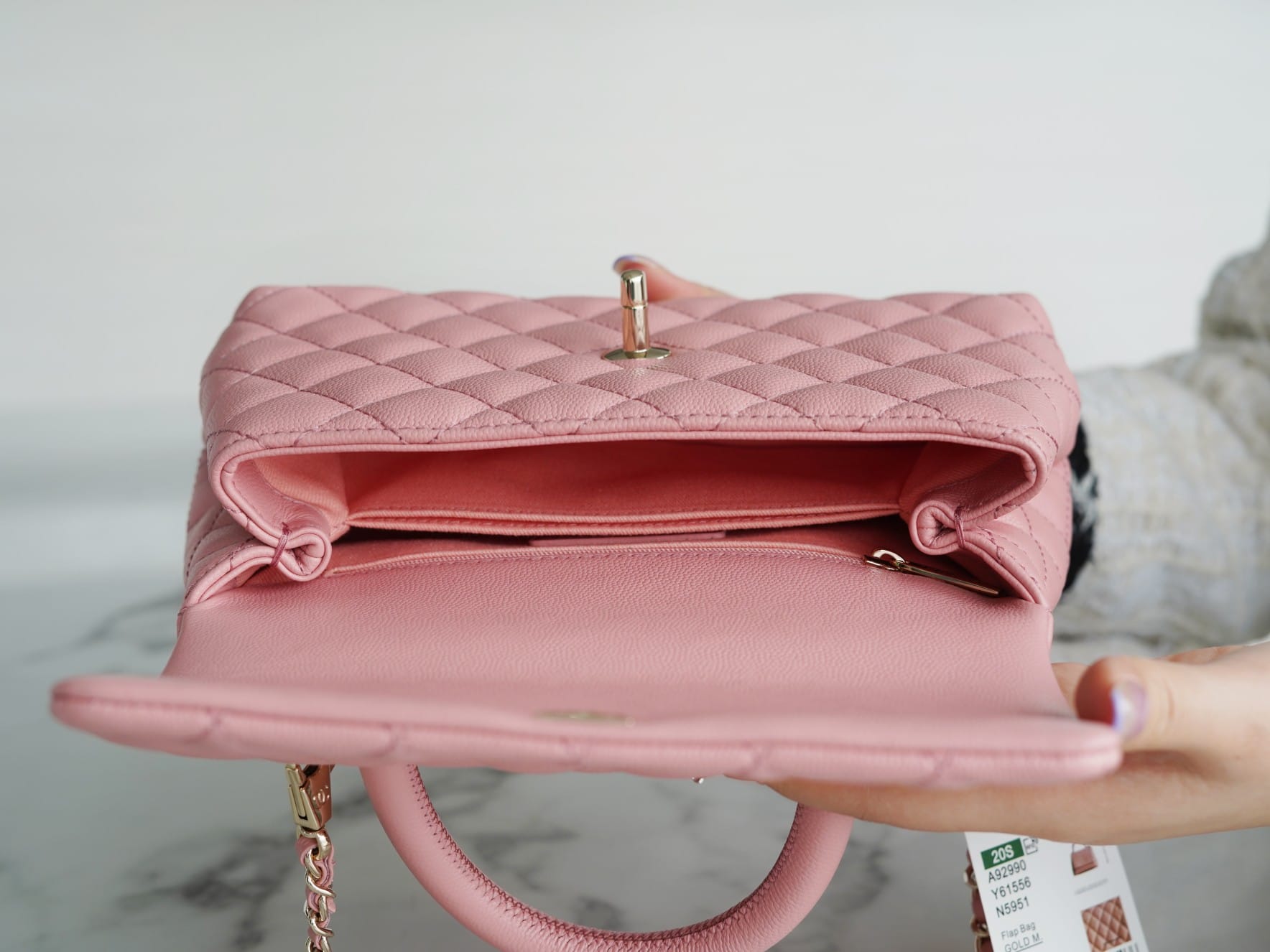 CHANEL COCO Top Handle Small Flap Bag in Grained Calfskin - Pink