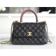 CHANEL COCO Top Handle Small Flap Bag in Grained Calfskin - Black