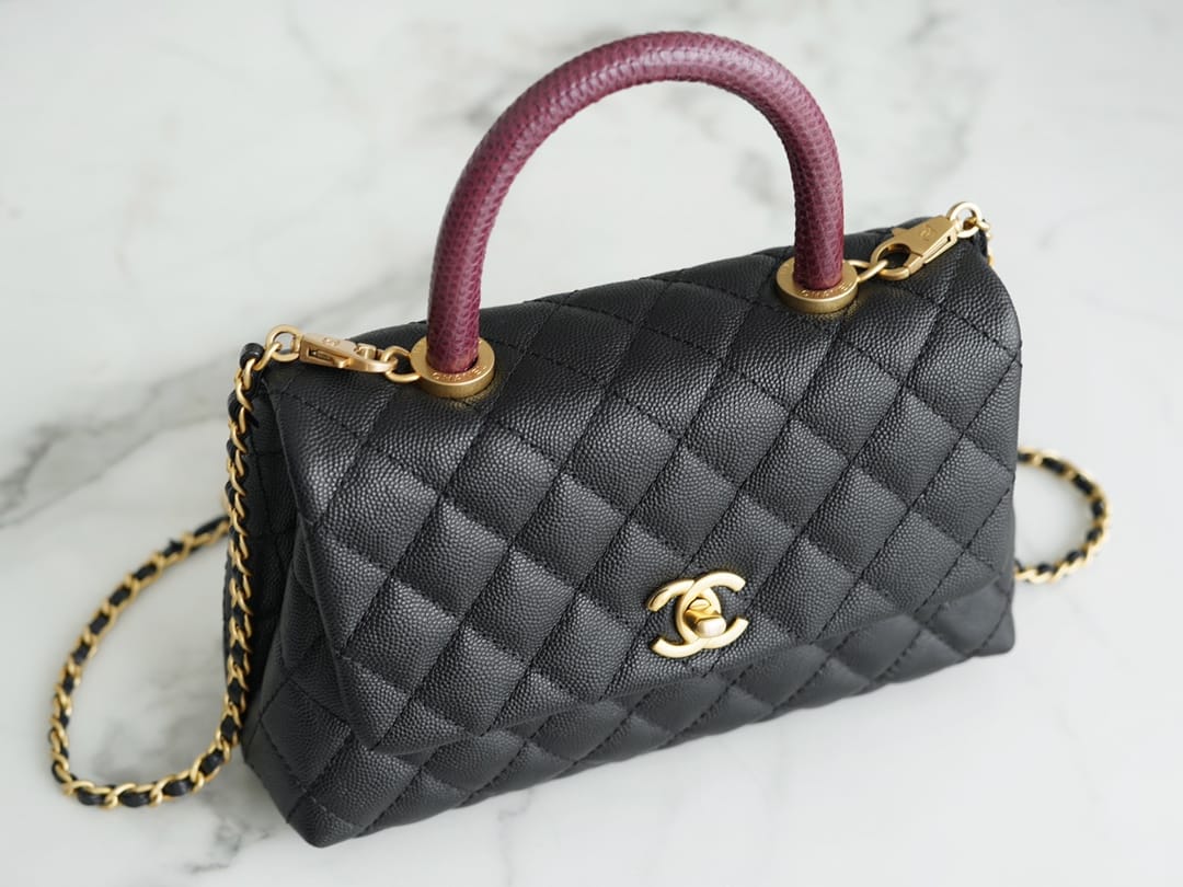 CHANEL COCO Top Handle Small Flap Bag in Grained Calfskin - Black