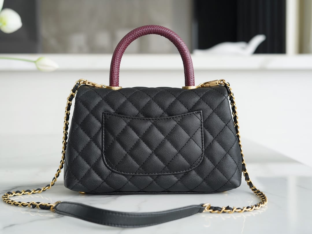 CHANEL COCO Top Handle Small Flap Bag in Grained Calfskin - Black