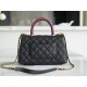 CHANEL COCO Top Handle Small Flap Bag in Grained Calfskin - Black