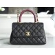 CHANEL COCO Top Handle Small Flap Bag in Grained Calfskin - Black