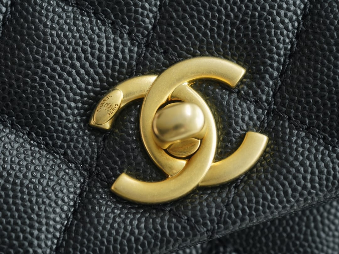 CHANEL COCO Top Handle Small Flap Bag in Grained Calfskin - Black