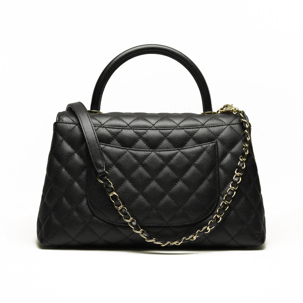 CHANEL COCO Top Handle Large Flap Bag in Grained Calfskin - Black