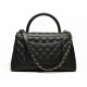 CHANEL COCO Top Handle Large Flap Bag in Grained Calfskin - Black