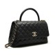 CHANEL COCO Top Handle Large Flap Bag in Grained Calfskin - Black