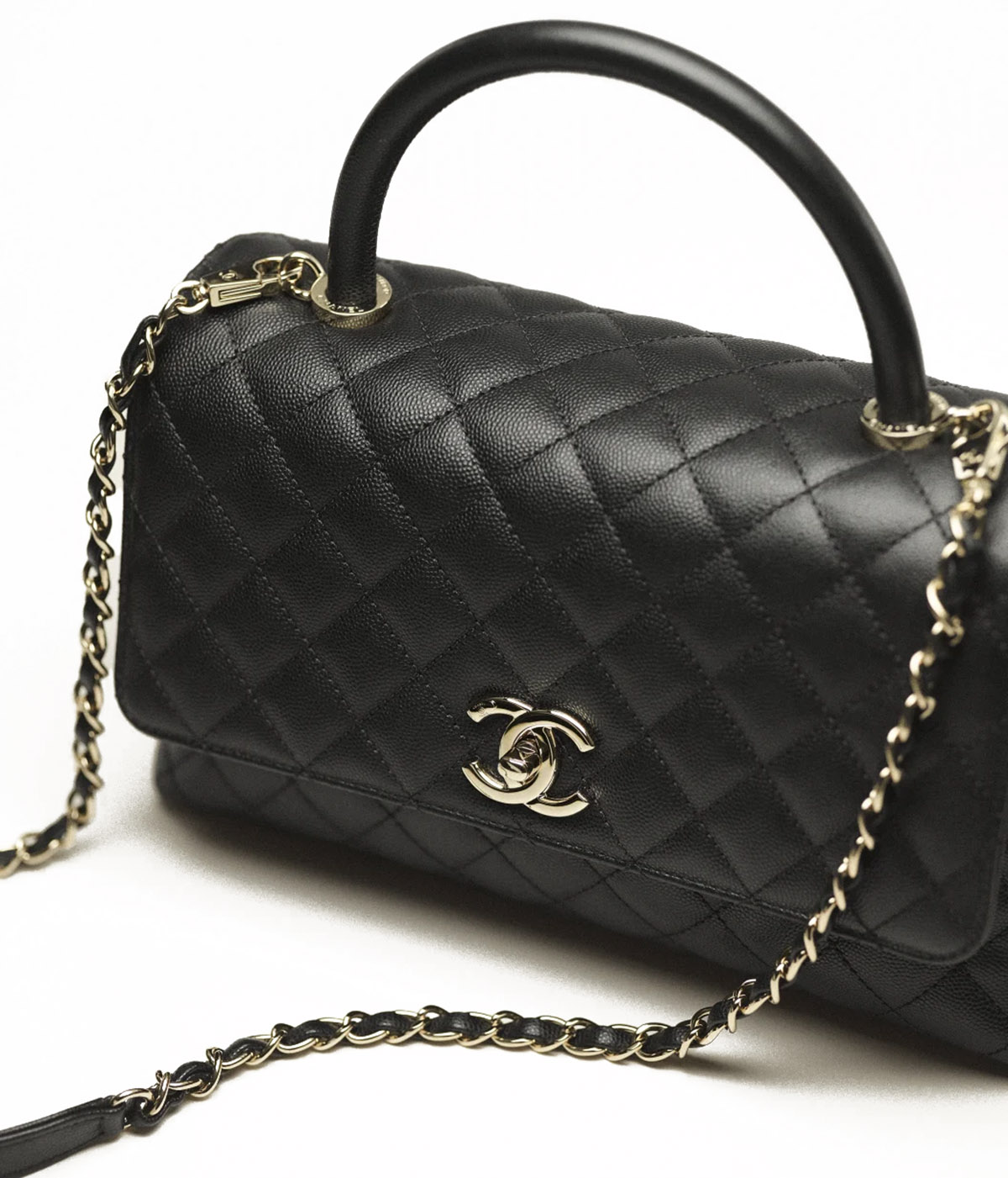 CHANEL COCO Top Handle Large Flap Bag in Grained Calfskin - Black