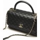 CHANEL COCO Top Handle Large Flap Bag in Grained Calfskin - Black