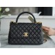 CHANEL COCO Top Handle Large Flap Bag in Grained Calfskin - Black