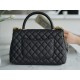 CHANEL COCO Top Handle Large Flap Bag in Grained Calfskin - Black