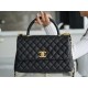 CHANEL COCO Top Handle Large Flap Bag in Grained Calfskin - Black