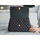 CHANEL COCO Top Handle Large Flap Bag in Grained Calfskin - Black