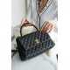 CHANEL COCO Top Handle Large Flap Bag in Grained Calfskin - Black