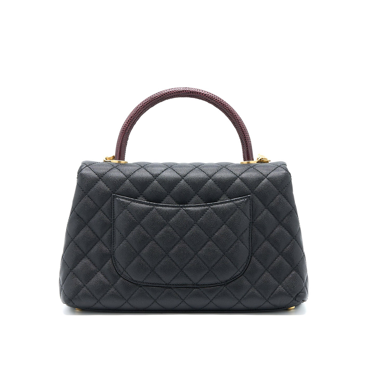 CHANEL COCO Top Handle Large Flap Bag in Grained Calfskin - Black