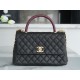 CHANEL COCO Top Handle Large Flap Bag in Grained Calfskin - Black