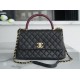 CHANEL COCO Top Handle Large Flap Bag in Grained Calfskin - Black