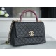 CHANEL COCO Top Handle Large Flap Bag in Grained Calfskin - Black