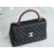 CHANEL COCO Top Handle Large Flap Bag in Grained Calfskin - Black