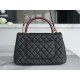 CHANEL COCO Top Handle Large Flap Bag in Grained Calfskin - Black