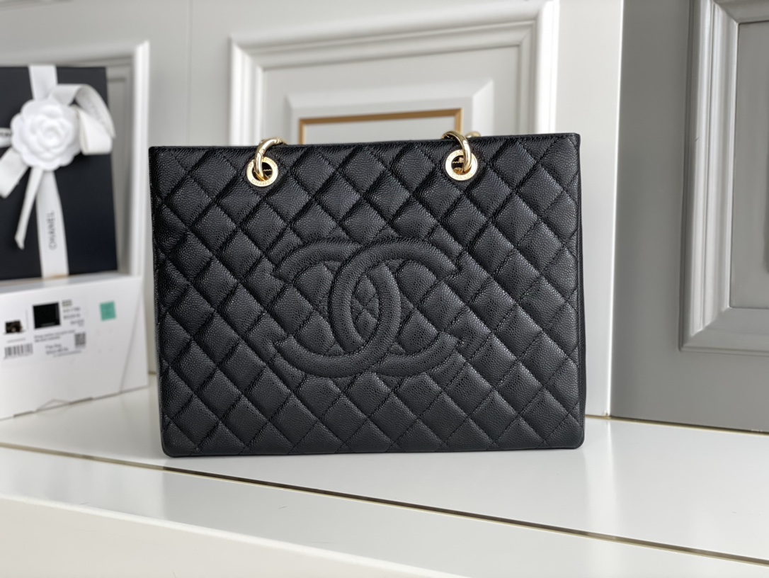 CHANEL Grand Shopping Tote Bag - Black & Gold