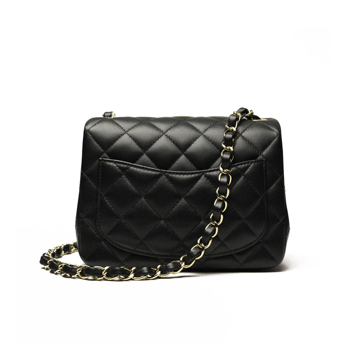 CHANEL Mini Classic Square Flap Bag in Lambskin- Black & Gold