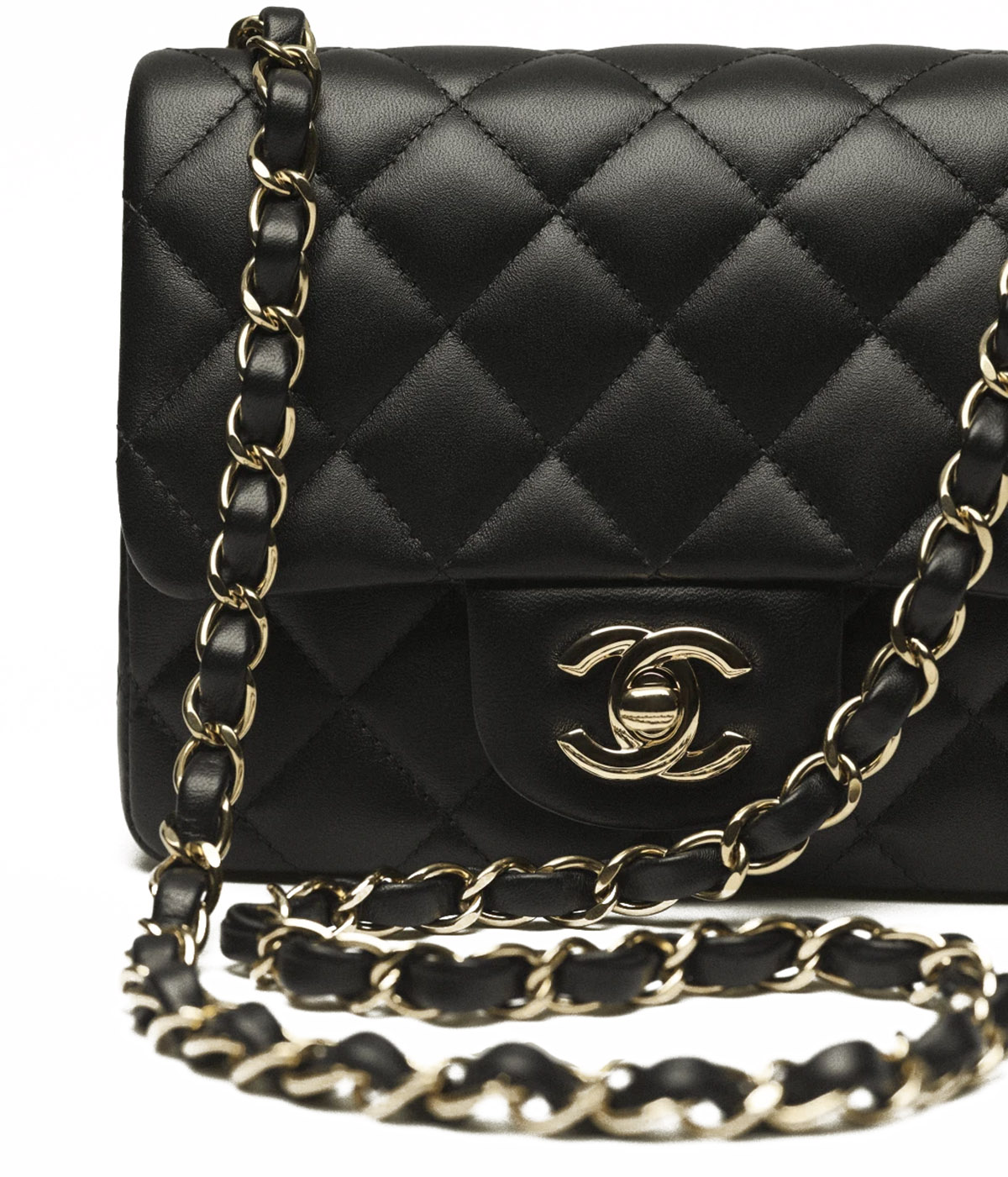 CHANEL Mini Classic Square Flap Bag in Lambskin- Black & Gold