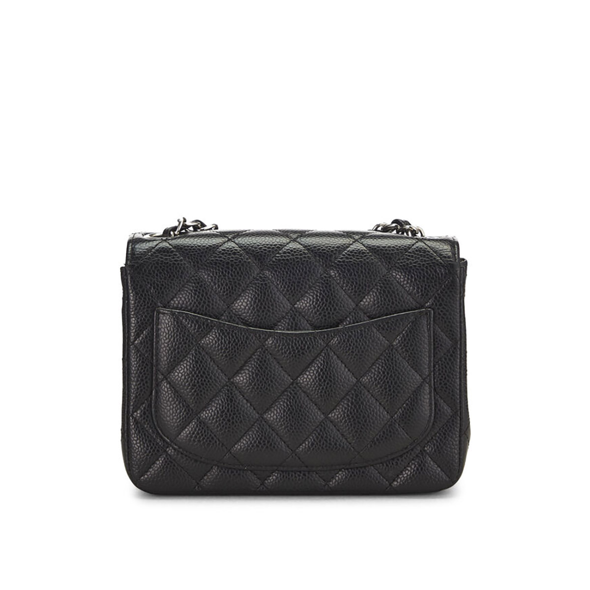 CHANEL Mini Classic Square Flap Bag in Grained Calfskin - Black & Silver