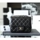 CHANEL Mini Classic Square Flap Bag in Grained Calfskin - Black & Silver