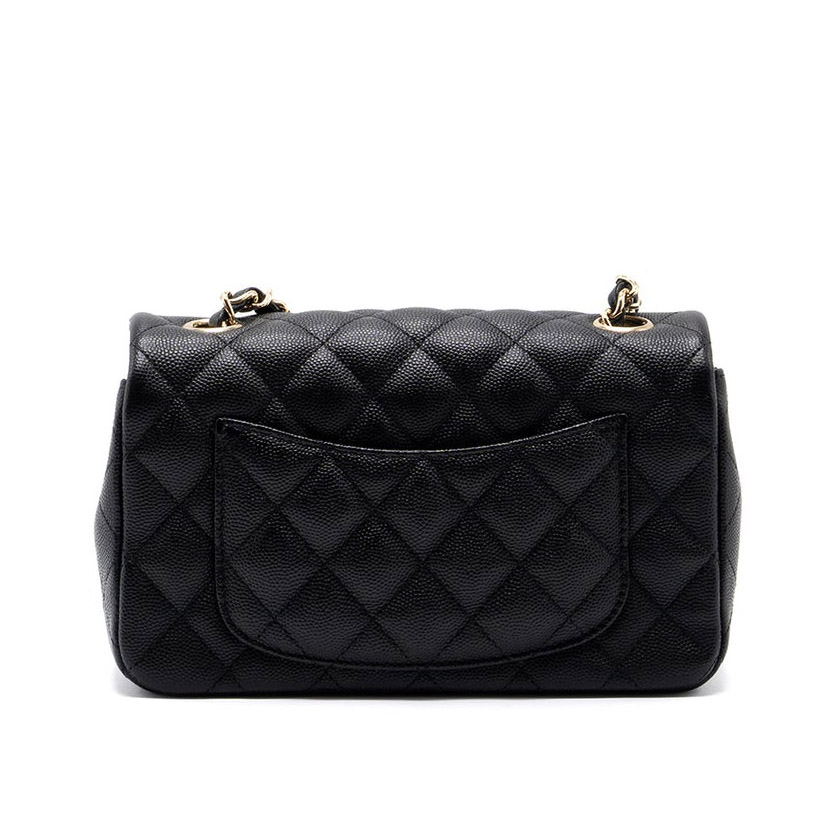 CHANEL Mini Classic Flap Bag in Grained Calfskin- Black