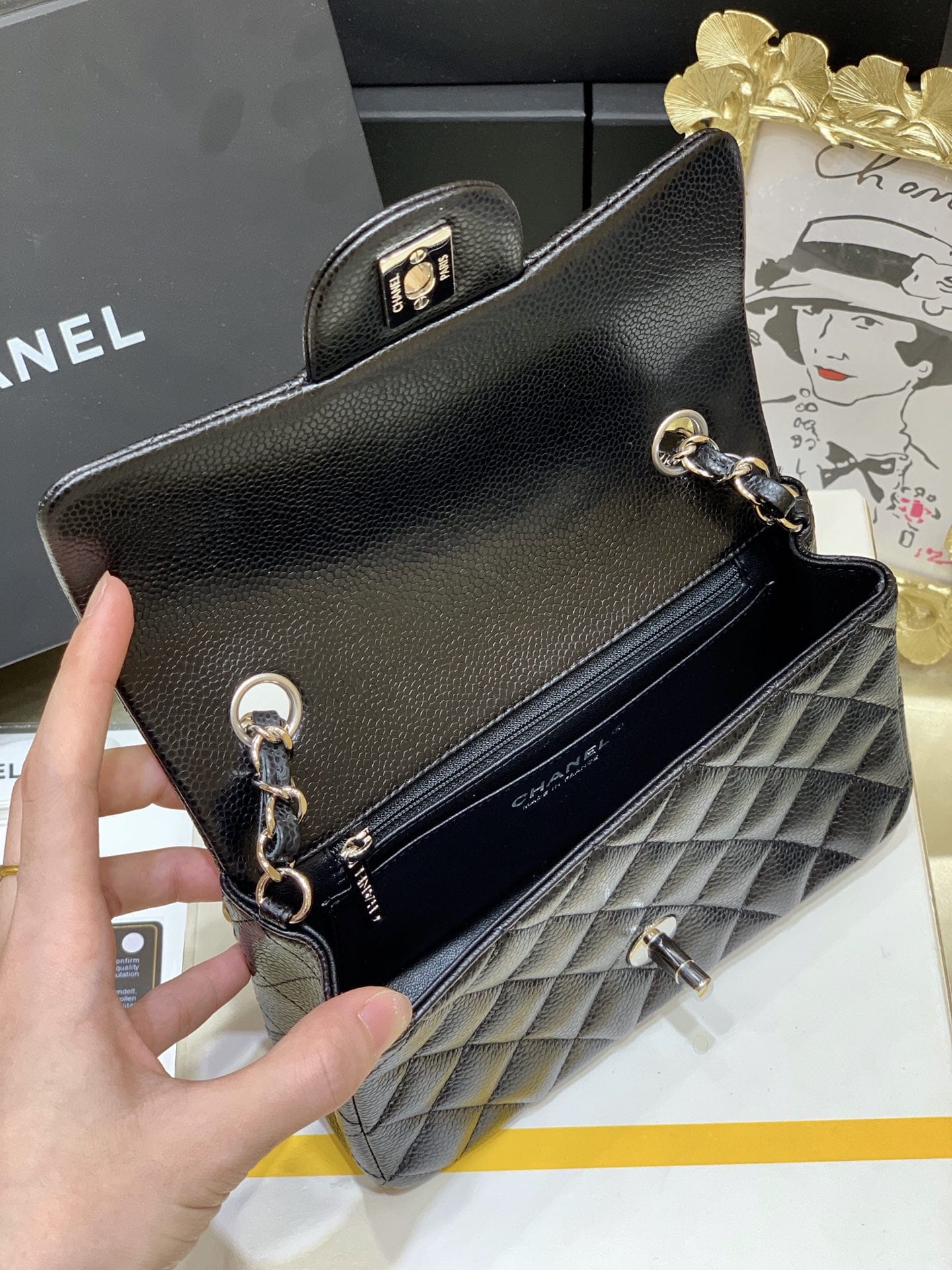 CHANEL Mini Classic Flap Bag in Grained Calfskin- Black