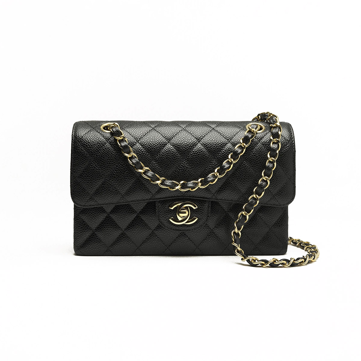 CHANEL Samll Classic Flap Bag in Grained Calfskin - Black & Gold