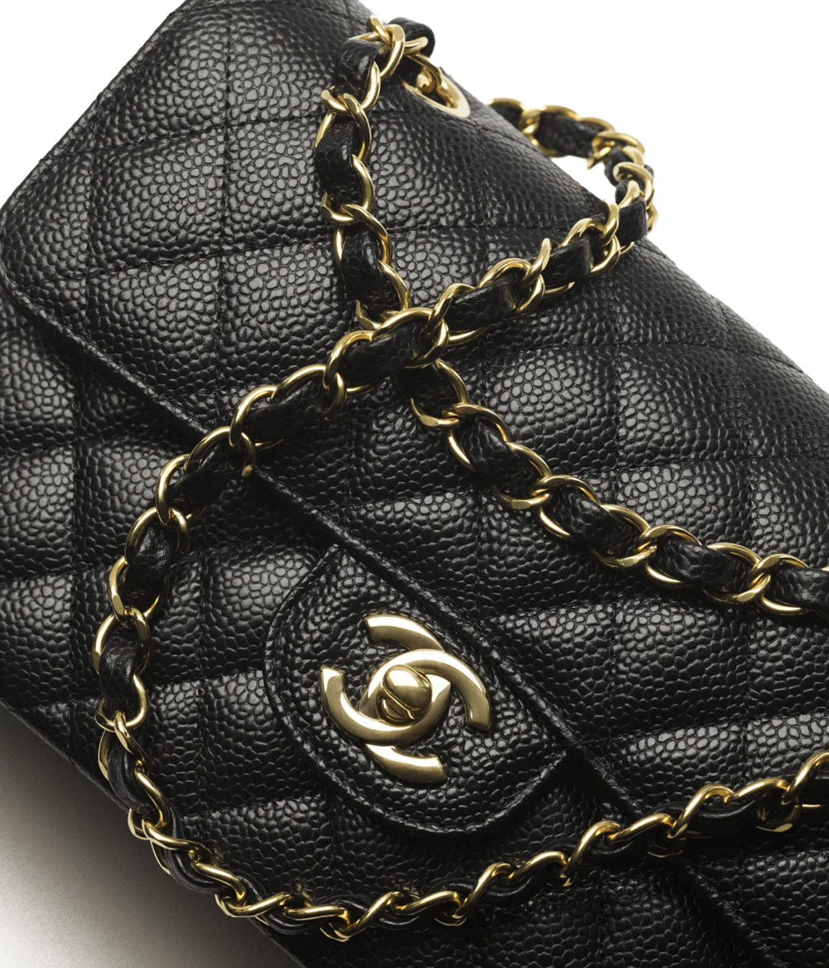 CHANEL Samll Classic Flap Bag in Grained Calfskin - Black & Gold