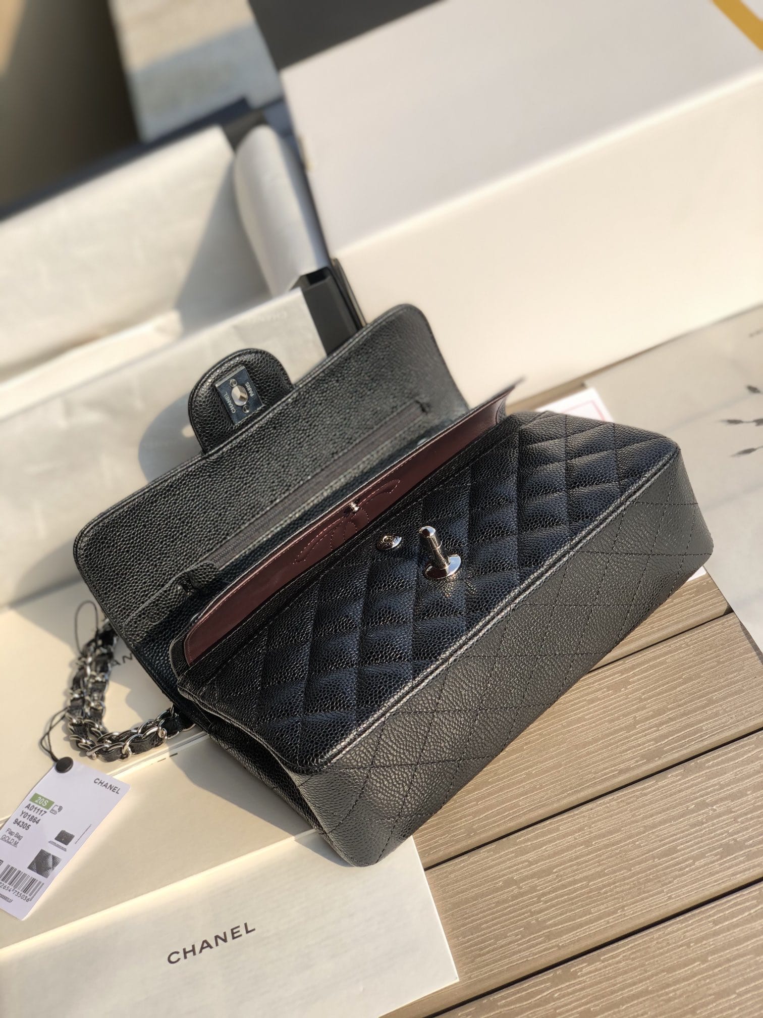 CHANEL Samll Classic Flap Bag in Grained Calfskin - Black & Silver