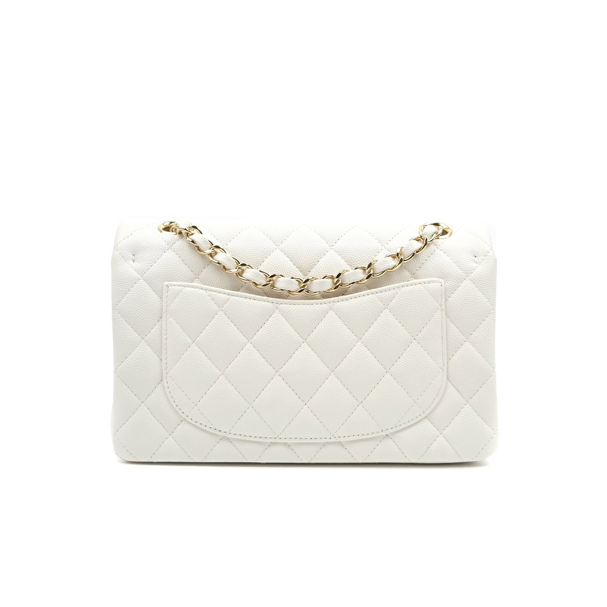 CHANEL Samll Classic Flap Bag in Grained Calfskin - White & Gold