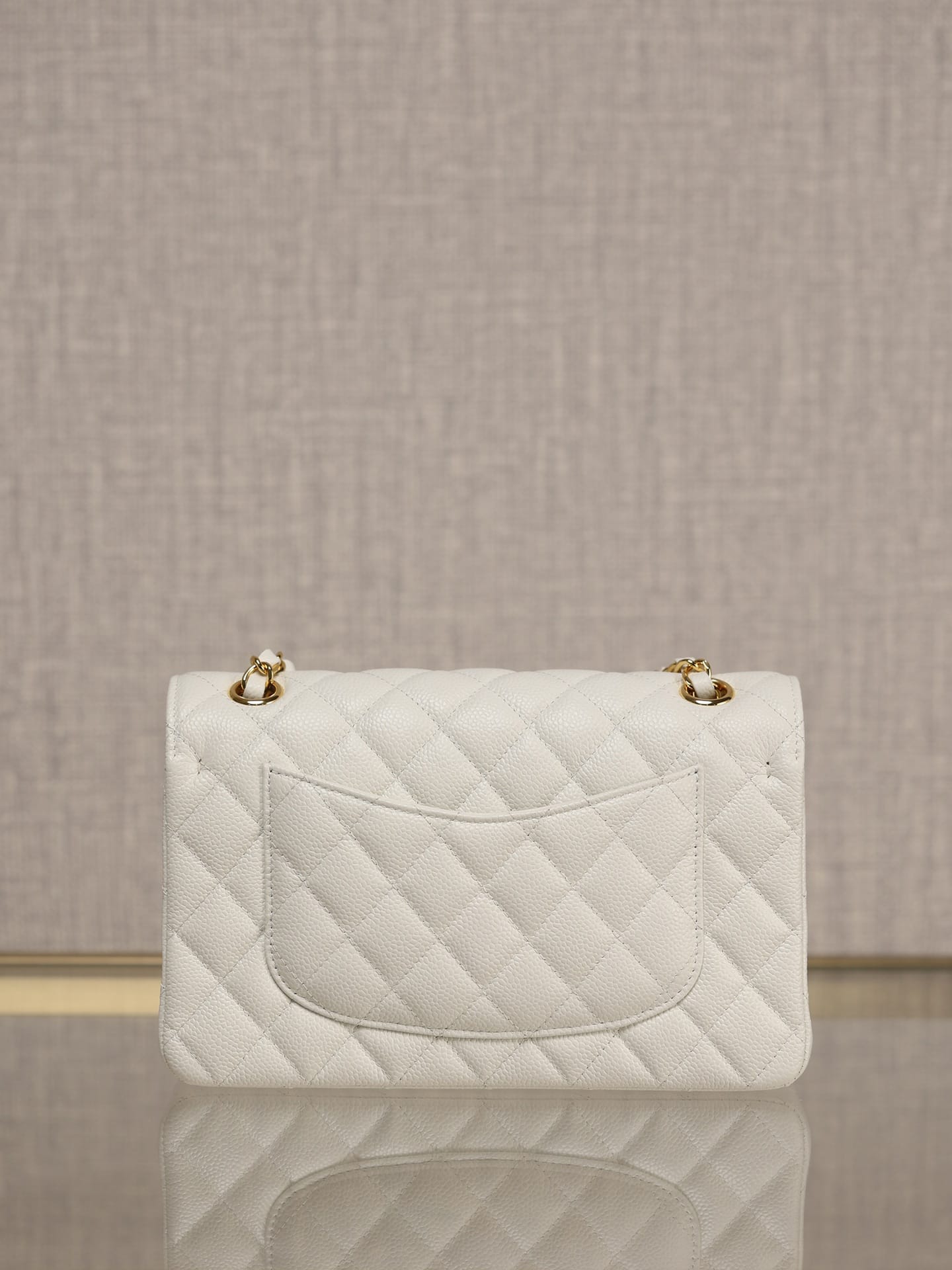 CHANEL Samll Classic Flap Bag in Grained Calfskin - White & Gold