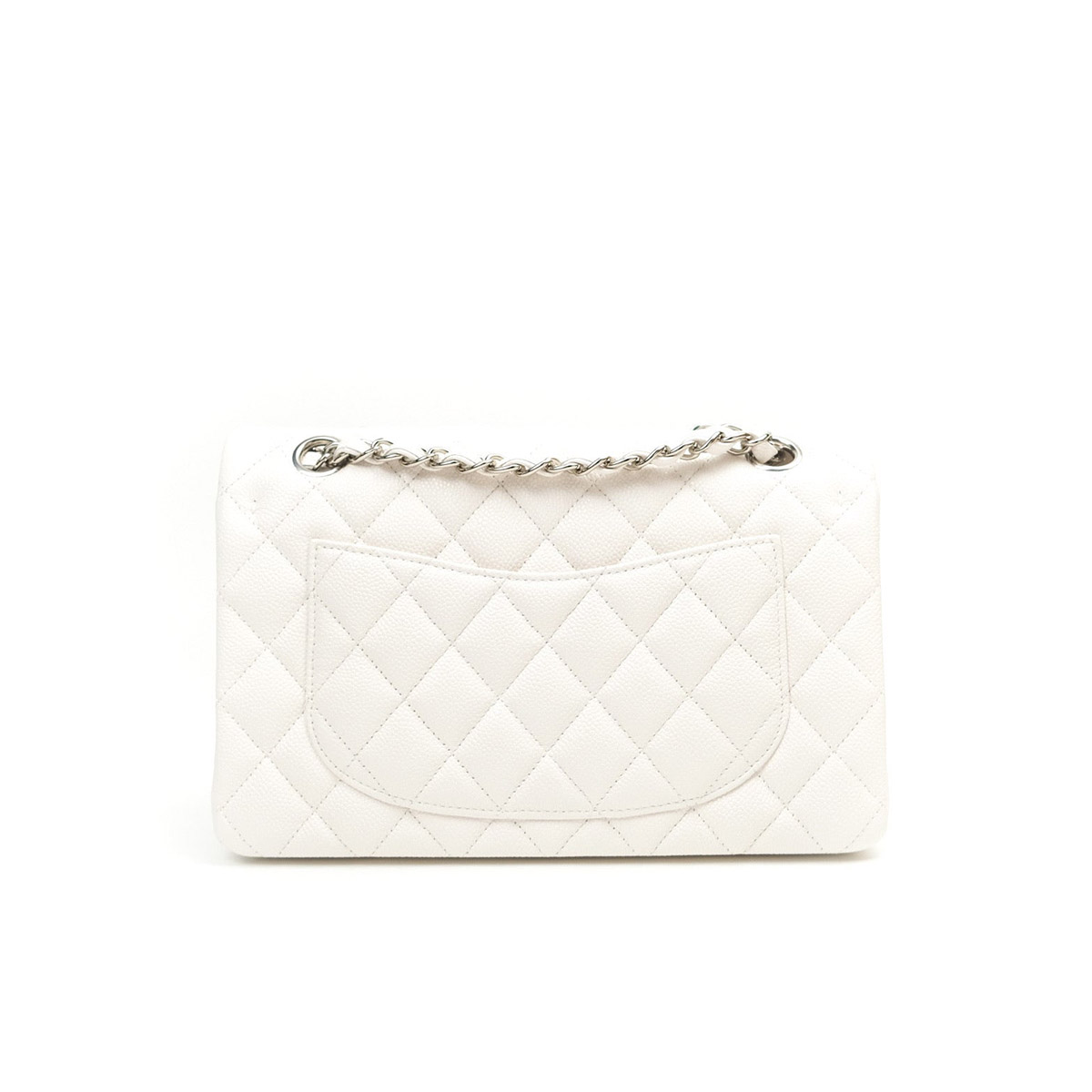 CHANEL Samll Classic Flap Bag in Grained Calfskin - White & Silver