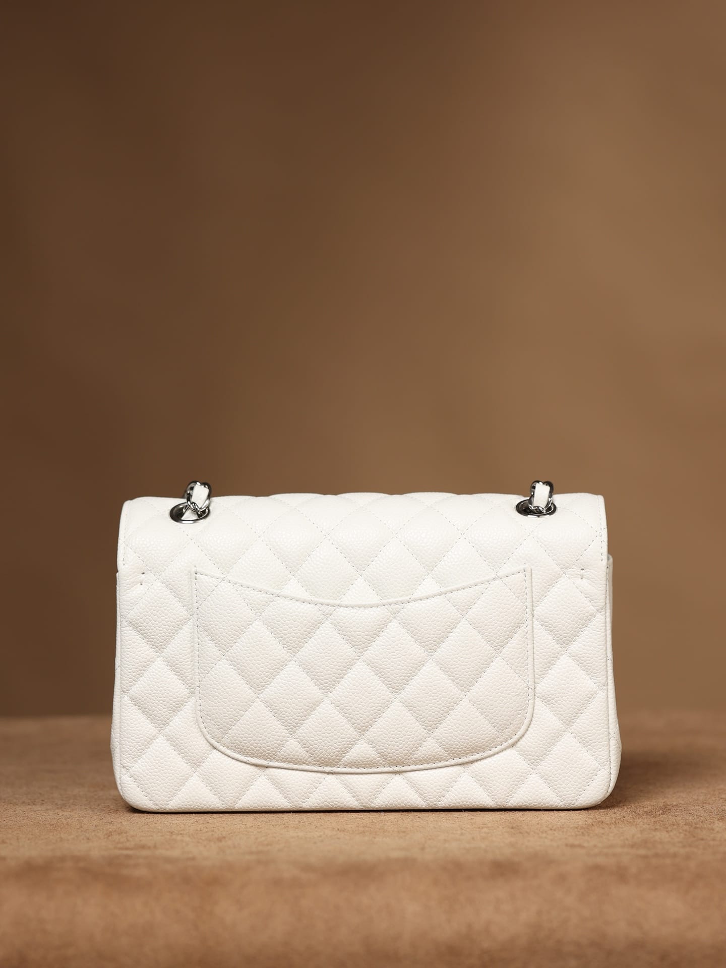 CHANEL Samll Classic Flap Bag in Grained Calfskin - White & Silver