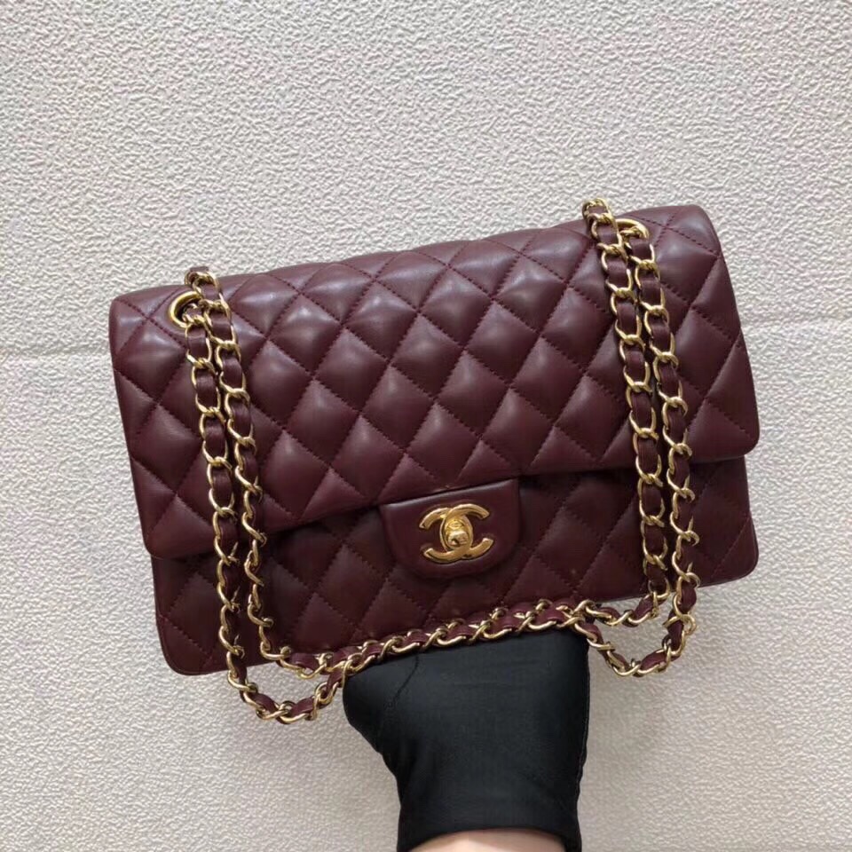 CHANEL Classic 11.12 Flap Bag in Lambskin - Burgundy