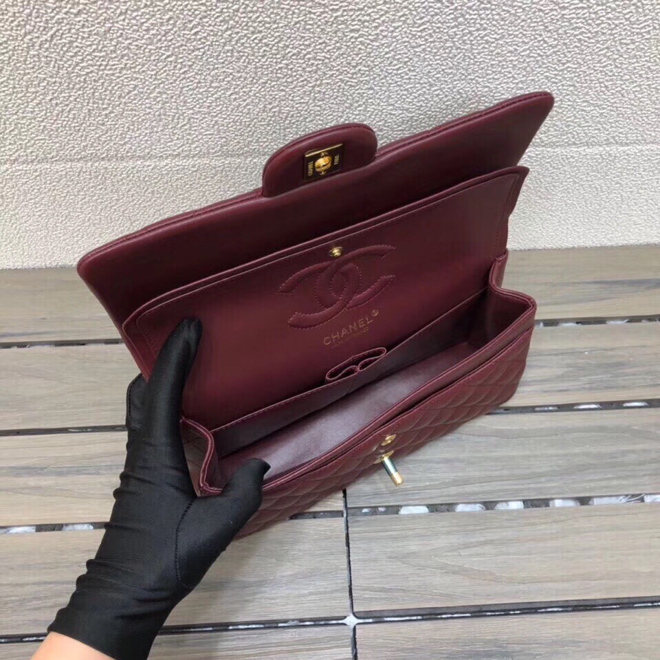 CHANEL Classic 11.12 Flap Bag in Lambskin - Burgundy