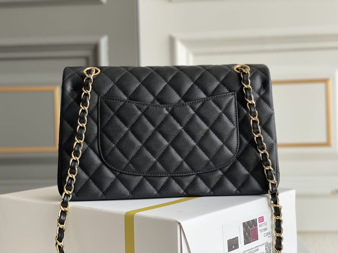 CHANEL Classic 11.12 Flap Bag in Grained Calfskin - Black & Gold