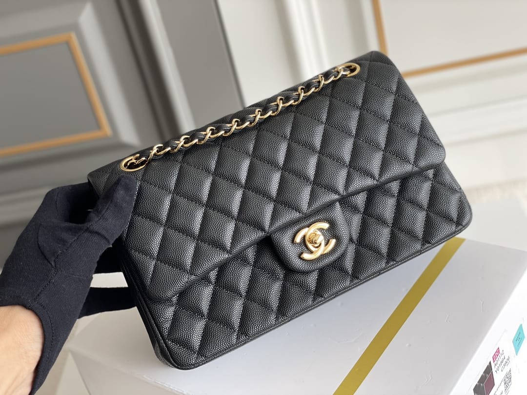 CHANEL Classic 11.12 Flap Bag in Grained Calfskin - Black & Gold