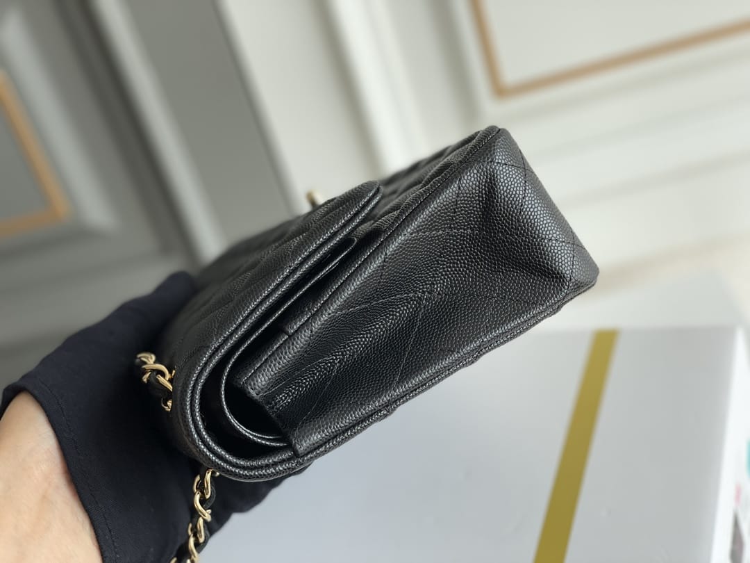 CHANEL Classic 11.12 Flap Bag in Grained Calfskin - Black & Gold