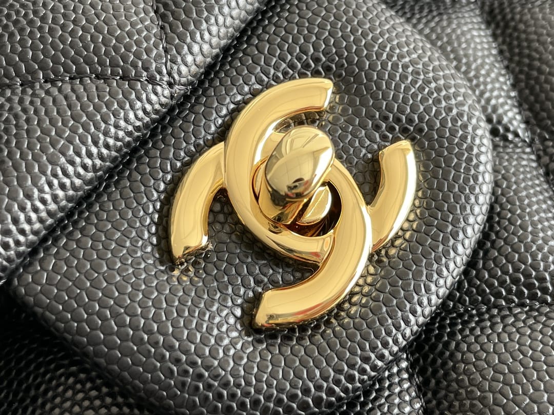 CHANEL Classic 11.12 Flap Bag in Grained Calfskin - Black & Gold